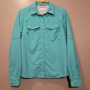 Columbia Long Sleeve Button-up Shirt, Women's Size S, Teal Blue